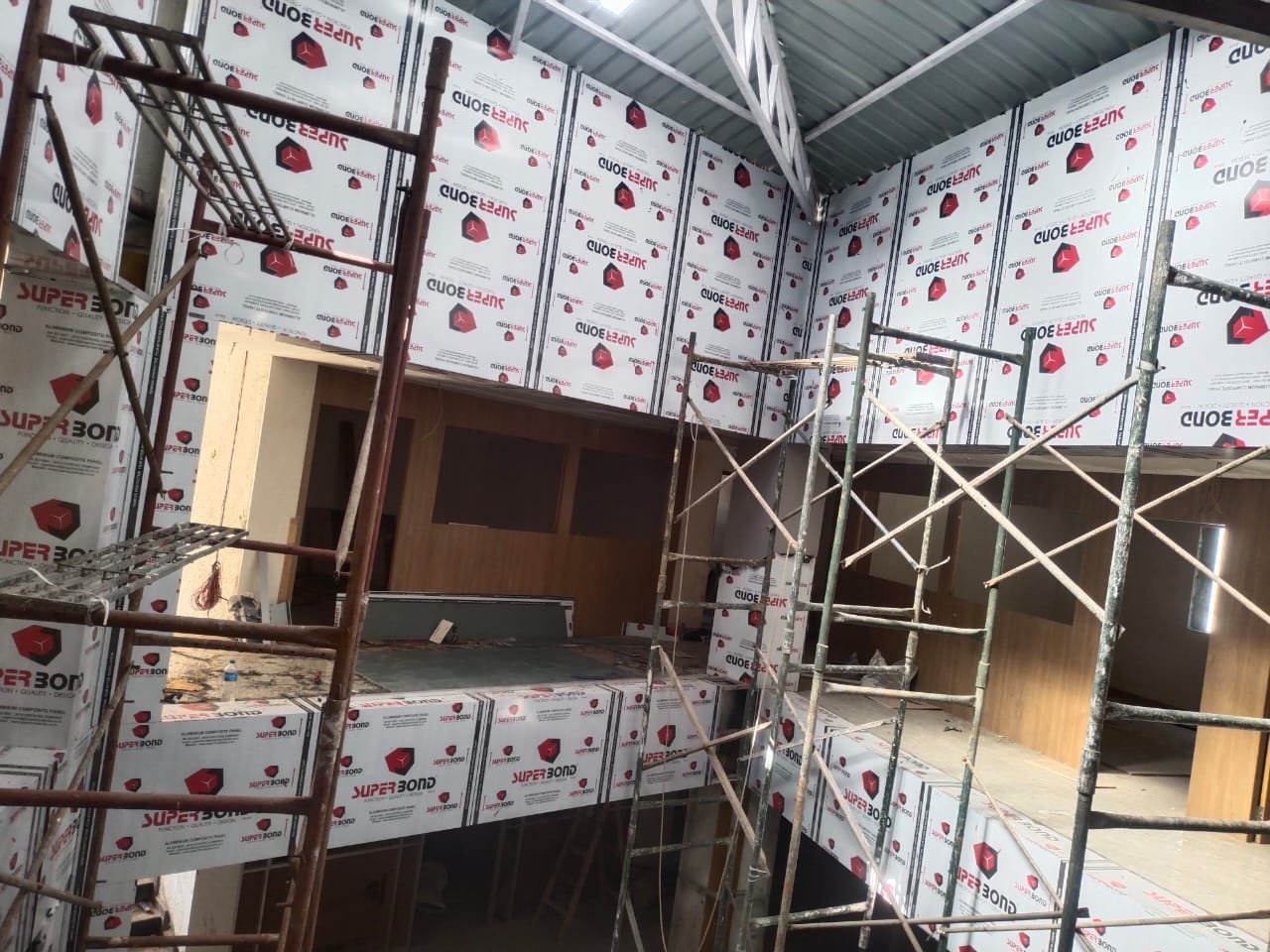 ACP cladding installation using SuperBond panels - interior fit-out
